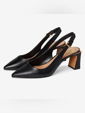 Vince Camuto Black Pointed Slingback Block Heels